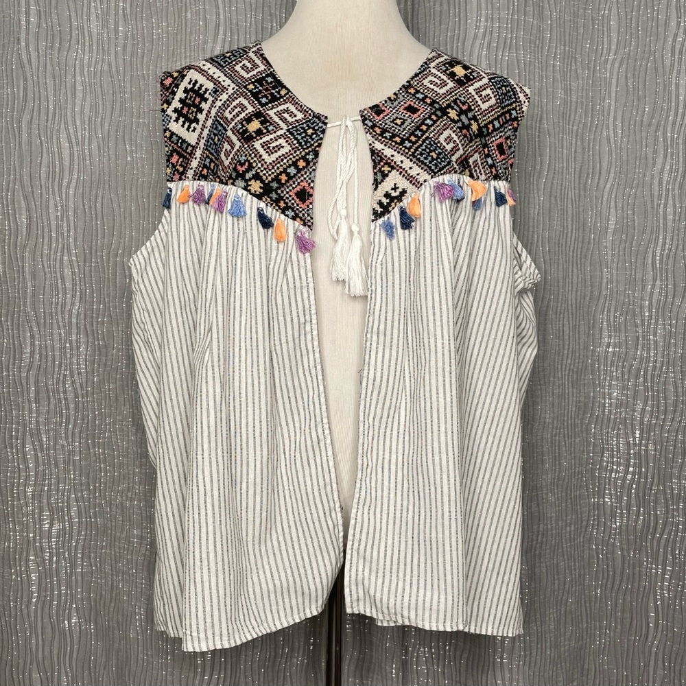 Velzera tassel embroidered boho open vest